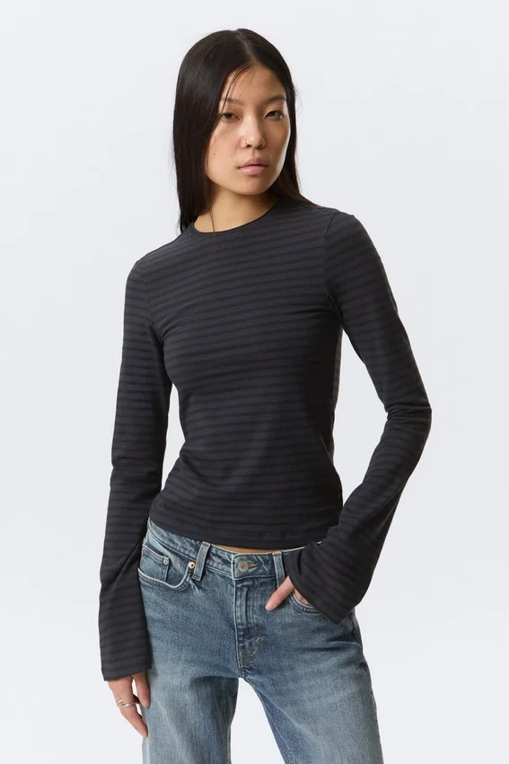 Long Sleeve Cotton Top – Striped Dark Blue Long Sleeve Cotton Top – Striped Dark Blue