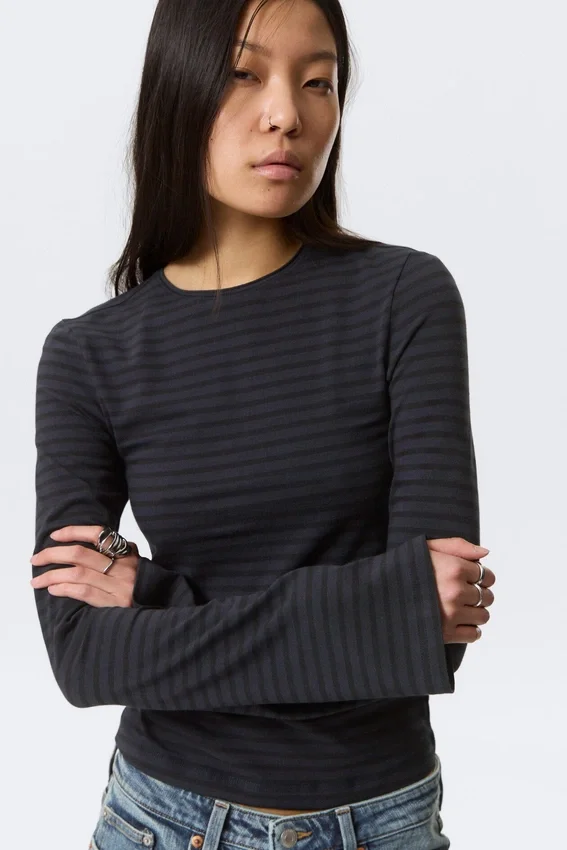 Long Sleeve Cotton Top – Striped Dark Blue Long Sleeve Cotton Top – Striped Dark Blue