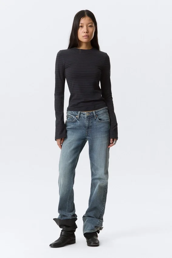 Long Sleeve Cotton Top – Striped Dark Blue Long Sleeve Cotton Top – Striped Dark Blue