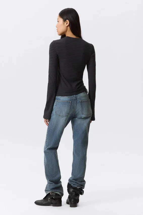 Long Sleeve Cotton Top – Striped Dark Blue Long Sleeve Cotton Top – Striped Dark Blue