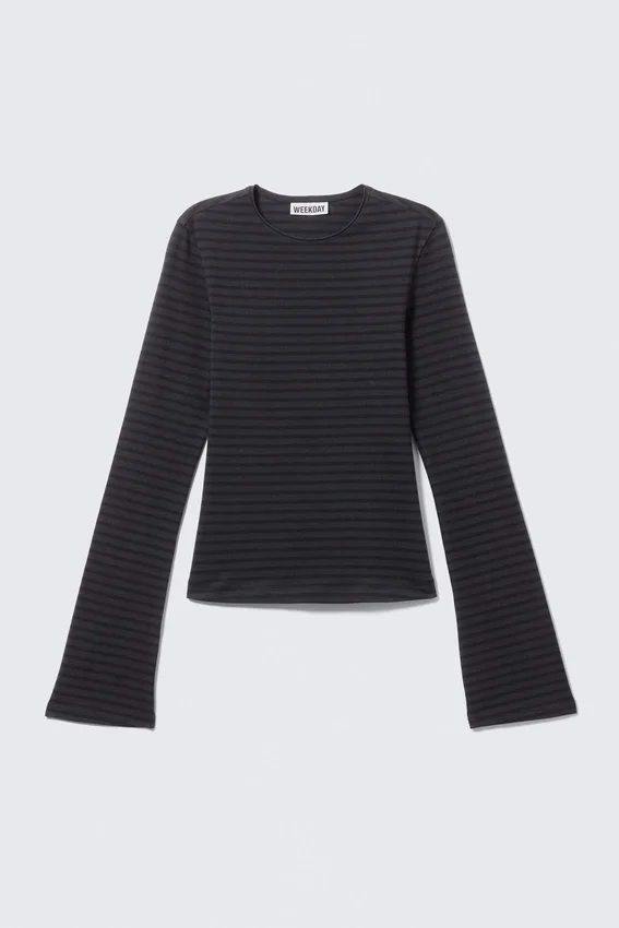 Long Sleeve Cotton Top – Striped Dark Blue Long Sleeve Cotton Top – Striped Dark Blue