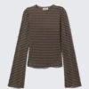 Long Sleeve Cotton Top – Striped Dark Brown Long Sleeve Cotton Top – Striped Dark Brown