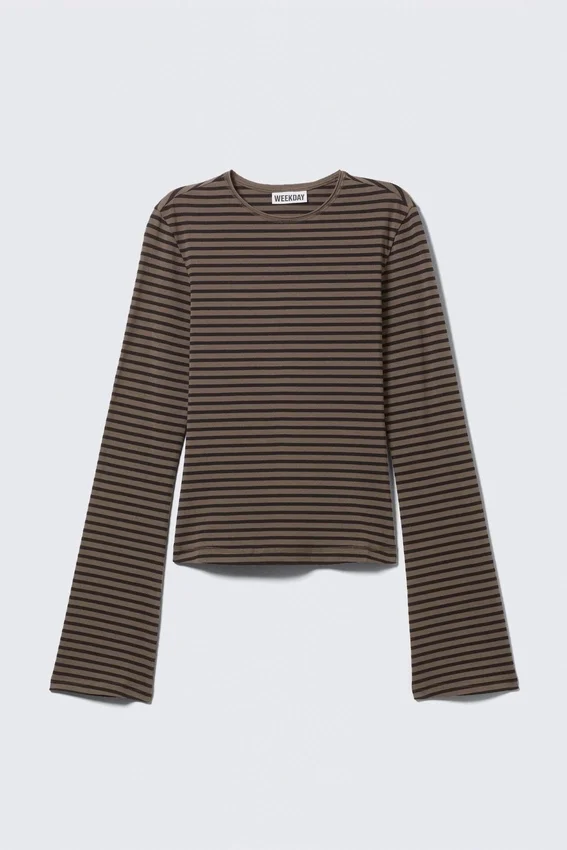 Long Sleeve Cotton Top – Striped Dark Brown Long Sleeve Cotton Top – Striped Dark Brown