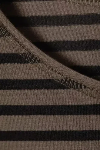 Long Sleeve Cotton Top – Striped Dark Brown