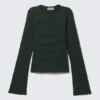 Long Sleeve Cotton Top – Striped Dark Green Long Sleeve Cotton Top – Striped Dark Green