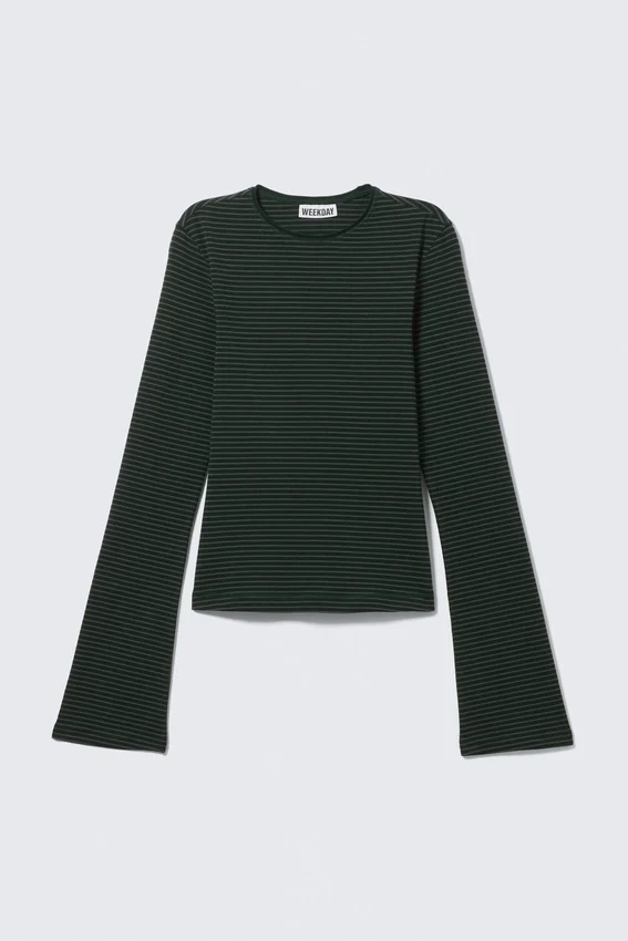 Long Sleeve Cotton Top – Striped Dark Green Long Sleeve Cotton Top – Striped Dark Green