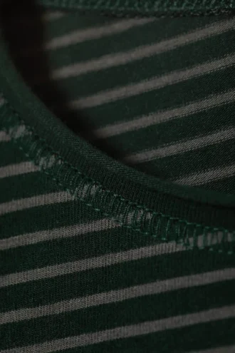 Long Sleeve Cotton Top – Striped Dark Green