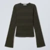 Long Sleeve Cotton Top – Striped Dark Khaki Green Long Sleeve Cotton Top – Striped Dark Khaki Green