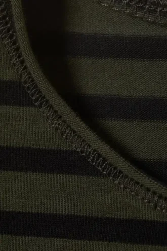 Long Sleeve Cotton Top – Striped Dark Khaki Green