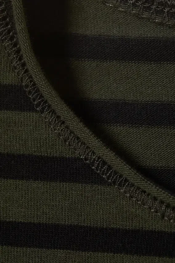 Long Sleeve Cotton Top – Striped Dark Khaki Green Long Sleeve Cotton Top – Striped Dark Khaki Green