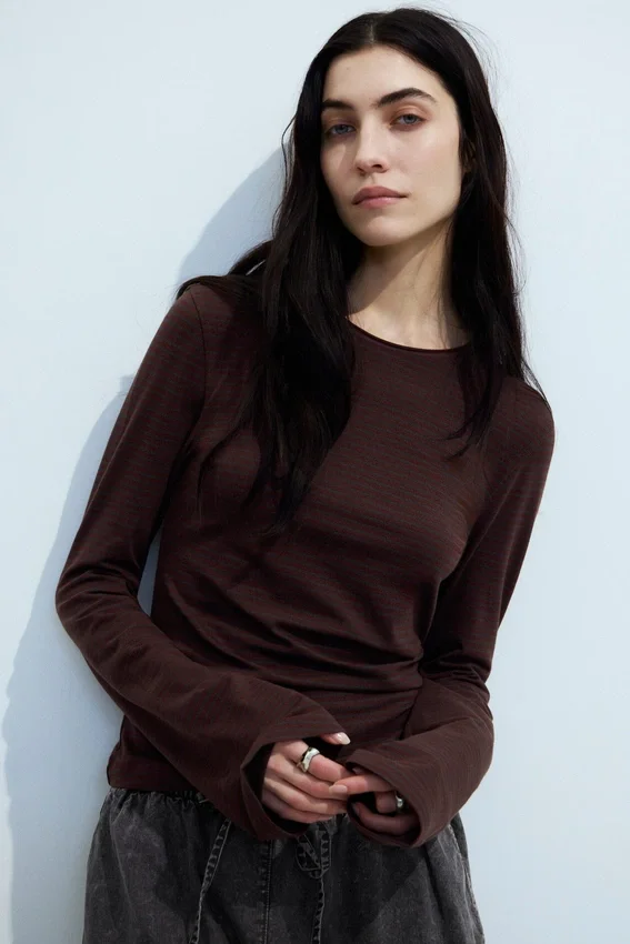 Long Sleeve Cotton Top – Striped Dark Red Long Sleeve Cotton Top – Striped Dark Red