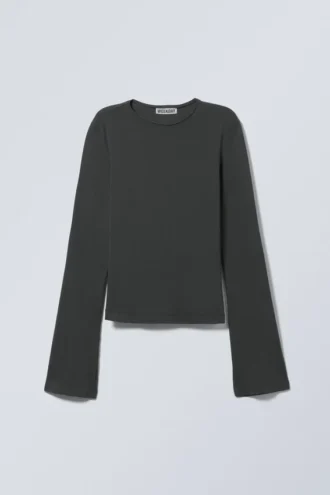 Long Sleeve Cotton Top – Washed Black