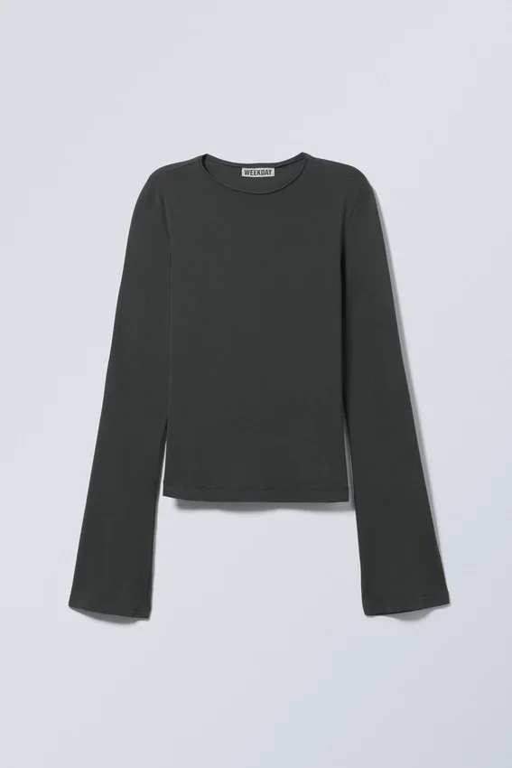Long Sleeve Cotton Top – Washed Black Long Sleeve Cotton Top – Washed Black