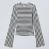 Long Sleeve Cotton Top – White – Black Stripes Long Sleeve Cotton Top – White – Black Stripes