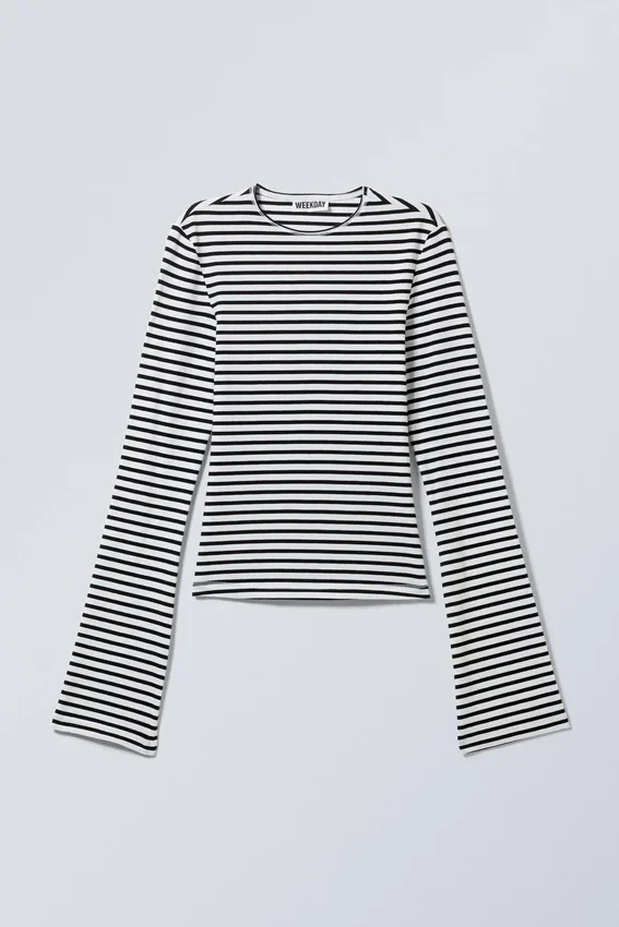 Long Sleeve Cotton Top – White – Black Stripes Long Sleeve Cotton Top – White – Black Stripes