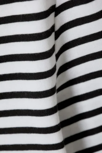 Long Sleeve Cotton Top – White – Black Stripes