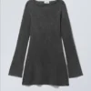 Long Sleeve Mini Dress – Washed Black Long Sleeve Mini Dress – Washed Black