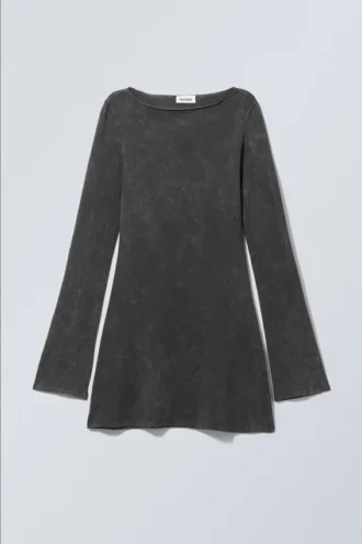 Long Sleeve Mini Dress – Washed Black