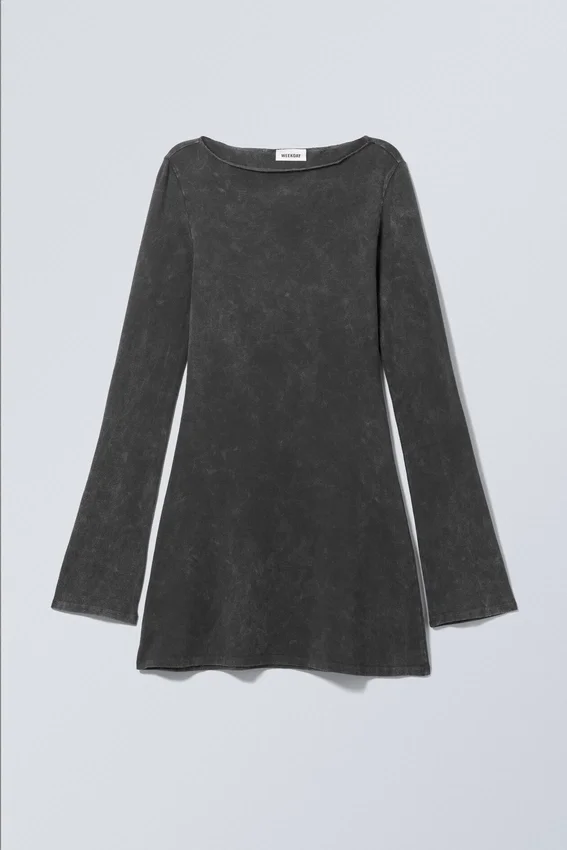 Long Sleeve Mini Dress – Washed Black Long Sleeve Mini Dress – Washed Black