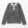 Long Sleeve Rugby Polo Top – Black & White Stripes Long Sleeve Rugby Polo Top – Black & White Stripes