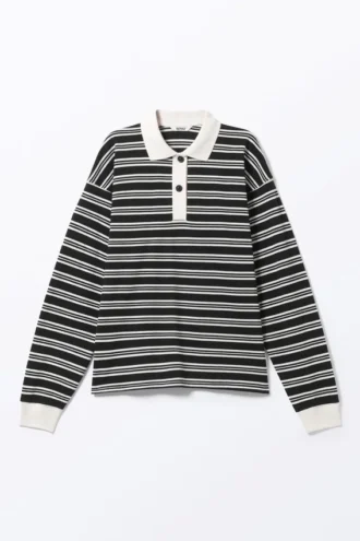 Long Sleeve Rugby Polo Top – Black & White Stripes