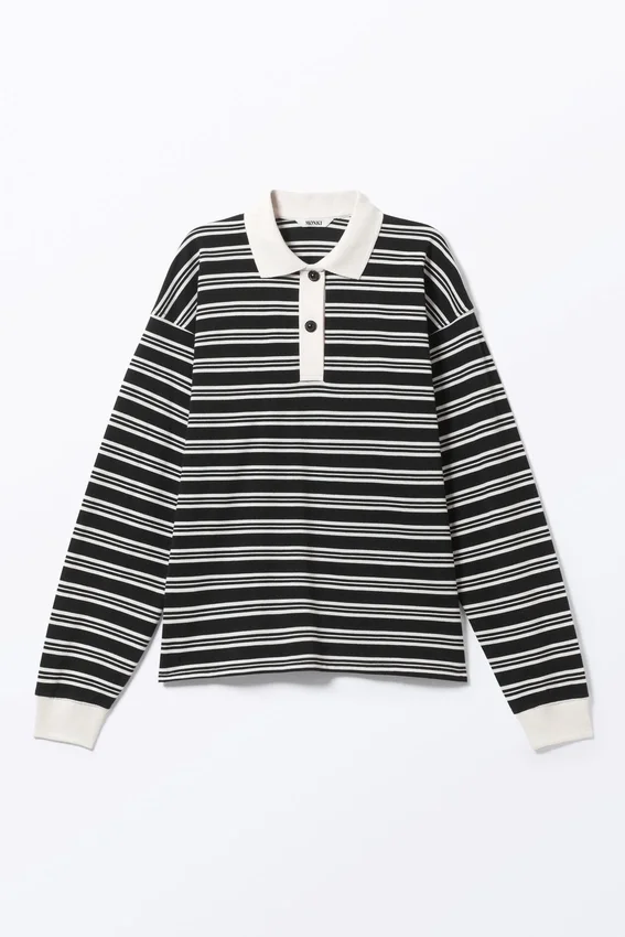 Long Sleeve Rugby Polo Top – Black & White Stripes Long Sleeve Rugby Polo Top – Black & White Stripes