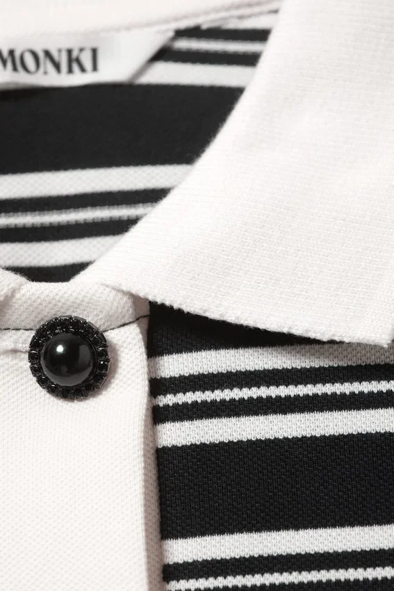 Long Sleeve Rugby Polo Top – Black & White Stripes Long Sleeve Rugby Polo Top – Black & White Stripes