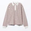 Long Sleeve Rugby Polo Top – Light Pink – Brown Stripes Long Sleeve Rugby Polo Top – Light Pink – Brown Stripes