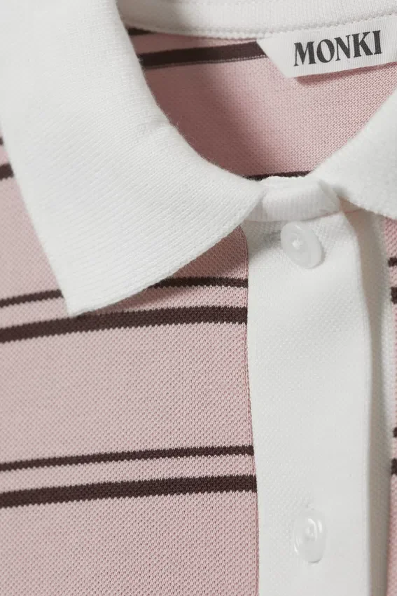 Long Sleeve Rugby Polo Top – Light Pink – Brown Stripes Long Sleeve Rugby Polo Top – Light Pink – Brown Stripes