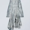 Long-Sleeved Asymmetric Midi Dress – Dark Green – Tie-Dye Long-Sleeved Asymmetric Midi Dress – Dark Green – Tie-Dye