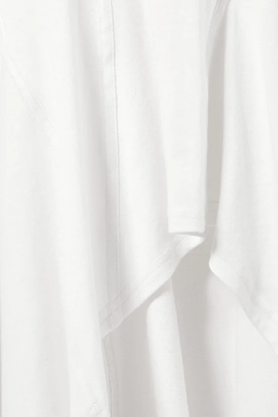 Long-Sleeved Asymmetric Midi Dress – White Long-Sleeved Asymmetric Midi Dress – White