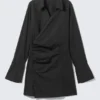 Long-Sleeved Asymmetric Mini Shirt Dress – Black Long-Sleeved Asymmetric Mini Shirt Dress – Black