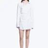 Long-Sleeved Asymmetric Mini Shirt Dress – Blue Stripe Long-Sleeved Asymmetric Mini Shirt Dress – Blue Stripe