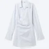 Long-Sleeved Asymmetric Mini Shirt Dress – Blue Stripe Long-Sleeved Asymmetric Mini Shirt Dress – Blue Stripe