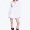Long-Sleeved Asymmetric Mini Shirt Dress – White Long-Sleeved Asymmetric Mini Shirt Dress – White