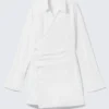 Long-Sleeved Asymmetric Mini Shirt Dress – White Long-Sleeved Asymmetric Mini Shirt Dress – White