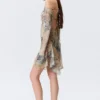 Long-Sleeved Asymmetric Satin Mini Dress – Beige – Snakeskin-Patterned Long-Sleeved Asymmetric Satin Mini Dress – Beige – Snakeskin-Patterned