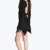 Long-Sleeved Asymmetric Satin Mini Dress – Black Long-Sleeved Asymmetric Satin Mini Dress – Black