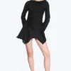 Long-Sleeved Asymmetric Satin Mini Dress – Black Long-Sleeved Asymmetric Satin Mini Dress – Black
