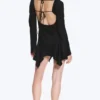 Long-Sleeved Asymmetric Satin Mini Dress – Black Long-Sleeved Asymmetric Satin Mini Dress – Black