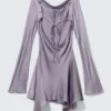 Long-Sleeved Asymmetric Satin Mini Dress – Lilac Long-Sleeved Asymmetric Satin Mini Dress – Lilac