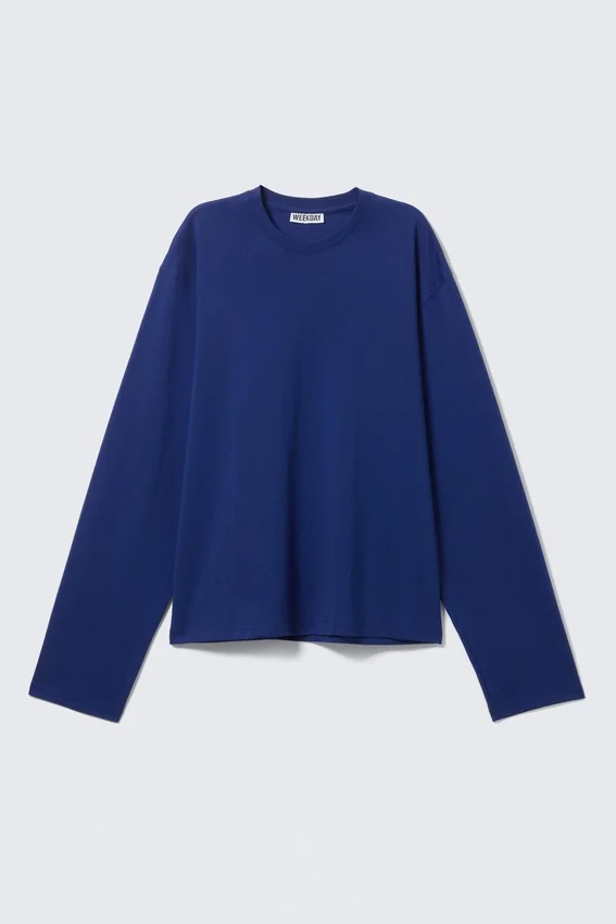 Long-Sleeved Boxy Cotton T-Shirt – Bright Blue Long-Sleeved Boxy Cotton T-Shirt – Bright Blue