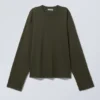 Long-Sleeved Boxy Cotton T-Shirt – Dark Khaki Green Long-Sleeved Boxy Cotton T-Shirt – Dark Khaki Green
