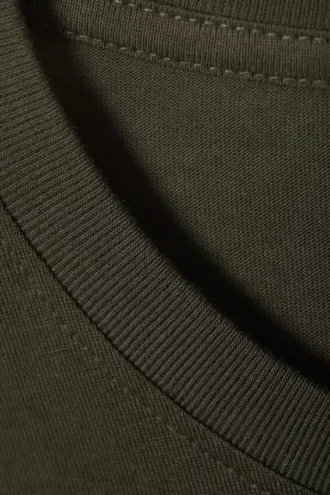 Long-Sleeved Boxy Cotton T-Shirt – Dark Khaki Green