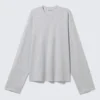 Long-Sleeved Boxy Cotton T-Shirt – Grey Melange Long-Sleeved Boxy Cotton T-Shirt – Grey Melange