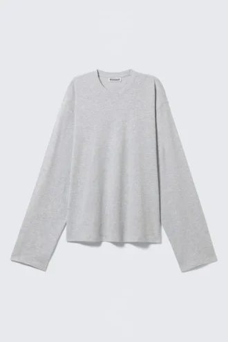 Long-Sleeved Boxy Cotton T-Shirt – Grey Melange
