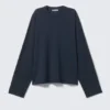 Long-Sleeved Boxy Cotton T-Shirt – Navy Blue Long-Sleeved Boxy Cotton T-Shirt – Navy Blue