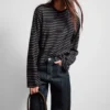 Long-Sleeved Boxy Cotton T-Shirt – Striped Black Long-Sleeved Boxy Cotton T-Shirt – Striped Black
