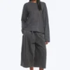 Long-Sleeved Boxy Cotton T-Shirt – Striped Dark Grey Long-Sleeved Boxy Cotton T-Shirt – Striped Dark Grey