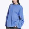 Long-Sleeved Boxy Cotton T-Shirt – Washed Blue Long-Sleeved Boxy Cotton T-Shirt – Washed Blue